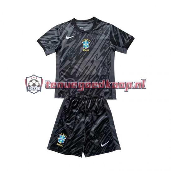 Uit Tenue van Brazilië Keepersshirt Copa America Kind 2-13 jaar 2024 Korte Mouw Zwart