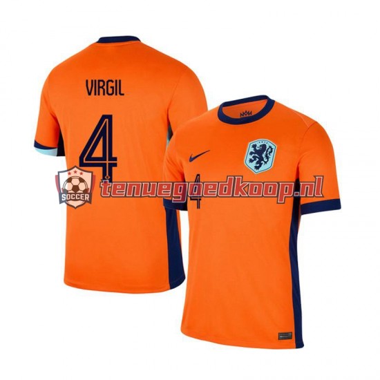 Thuis Tenue van Nederland Virgil van Dijk 4 Heren EK 2024 Korte Mouw