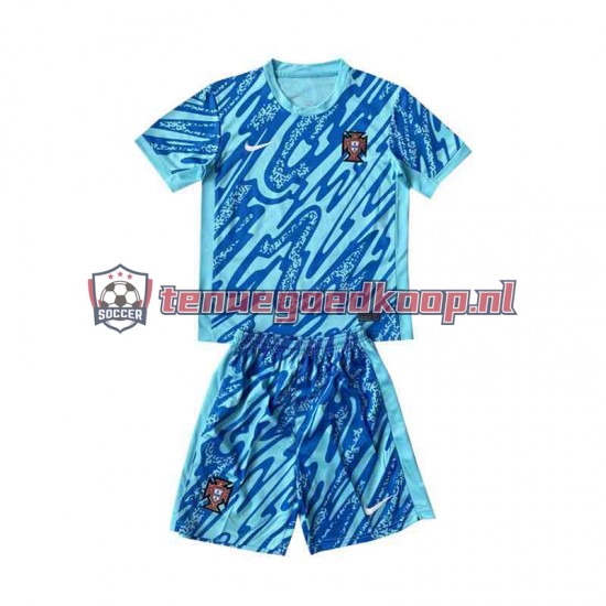 3de Tenue van Portugal Keepersshirt Kind 2-13 jaar EK 2024 Korte Mouw Blauw