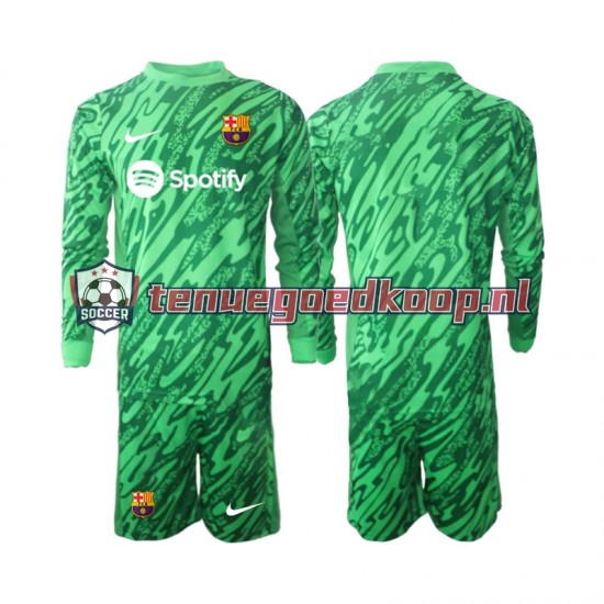 Thuis Tenue van FC Barcelona Keepersshirt Kind 2-13 jaar 2024-25 Lange Mouw Groente