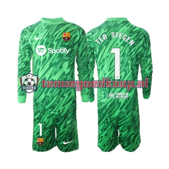 Thuis Tenue van FC Barcelona Keepersshirt Ter Stegen 1 Kind 2-13 jaar 2024-25 Lange Mouw Groente