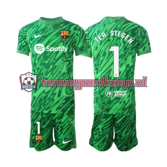 Thuis Tenue van FC Barcelona Keepersshirt Ter Stegen 1 Kind 2-13 jaar 2024-25 Korte Mouw Groente