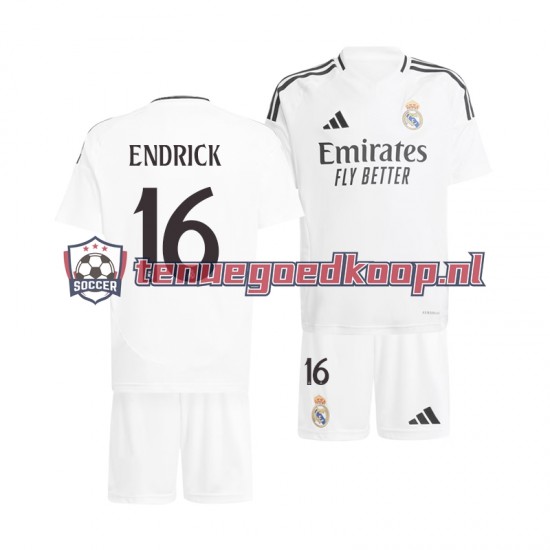 Thuis Tenue van Real Madrid ENDRICK 16 Kind 2-13 jaar 2024-25 Korte Mouw