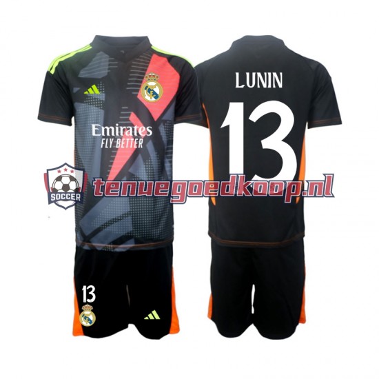 Uit Tenue van Real Madrid Keepersshirt Andriy Lunin 13 Kind 2-13 jaar 2024-25 Korte Mouw Zwart