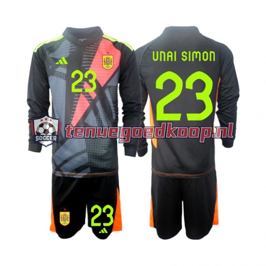 Uit Tenue van Spanje Keepersshirt Unai Simon 23 Kind 2-13 jaar EK 2024 Lange Mouw