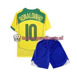 Thuis Retro Tenue van Brazilië Ronaldiho 10 Kind 2-13 jaar 2004 Korte Mouw