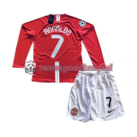 Thuis Retro Tenue van Manchester United Cristiano Ronaldo 7 Champion League 2007 Kind 2-13 jaar Lange Mouw