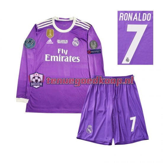 Uit Retro Tenue van Real Madrid Cristiano Ronaldo 7 2016 Kind 2-13 jaar Lange Mouw