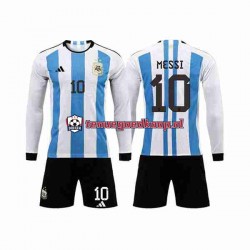 Thuis Tenue van Argentinië 3 Stars Lionel Messi 10 Kind 2-13 jaar WK 2022 Lange Mouw