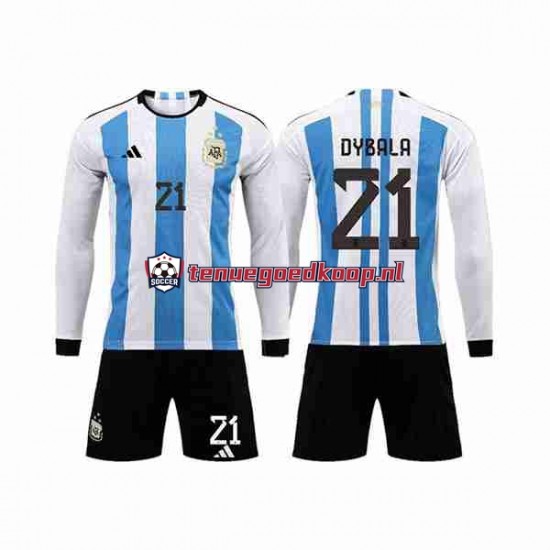 Thuis Tenue van Argentinië 3 Stars Paulo Dybala 21 Kind 2-13 jaar WK 2022 Lange Mouw