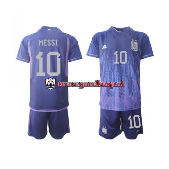 Uit Tenue van Argentinië Lionel Messi 10 Kind 2-13 jaar WK 2022 Korte Mouw