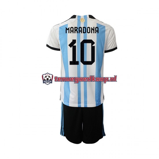 Thuis Tenue van Argentinië Maradona 10 Kind 2-13 jaar WK 2022 Korte Mouw