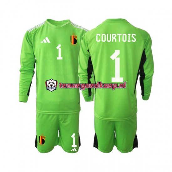 Thuis Tenue van België Keepersshirt Courtois 1 Kind 2-13 jaar 2022 Lange Mouw