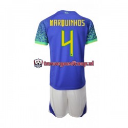 Uit Tenue van Brazilië Marquinhos 4 Kind 2-13 jaar WK 2022 Korte Mouw