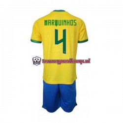 Thuis Tenue van Brazilië Marquinhos 4 Kind 2-13 jaar WK 2022 Korte Mouw