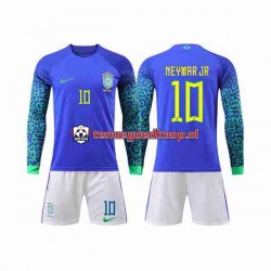 Uit Tenue van Brazilië Neymar Jr 10 Kind 2-13 jaar WK 2022 Lange Mouw