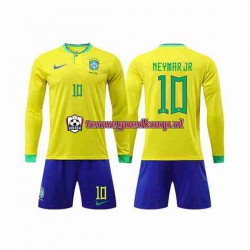 Thuis Tenue van Brazilië Neymar Jr 10 Kind 2-13 jaar WK 2022 Lange Mouw