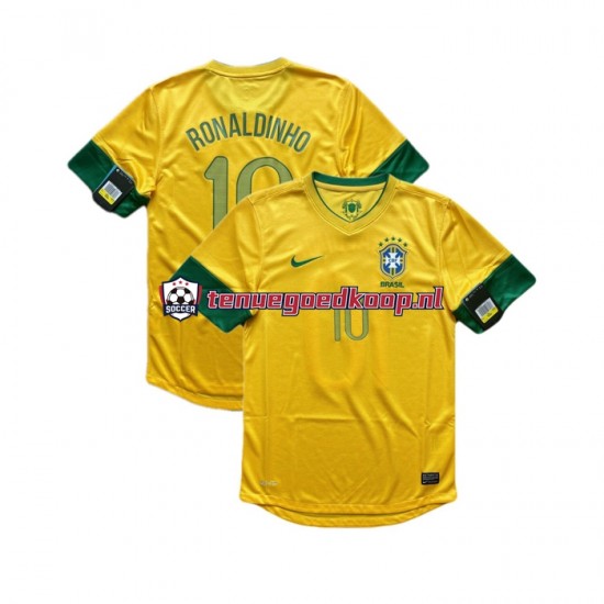 Thuis Retro Tenue van Brazilië RONALDINHO 10 2012 Heren Korte Mouw