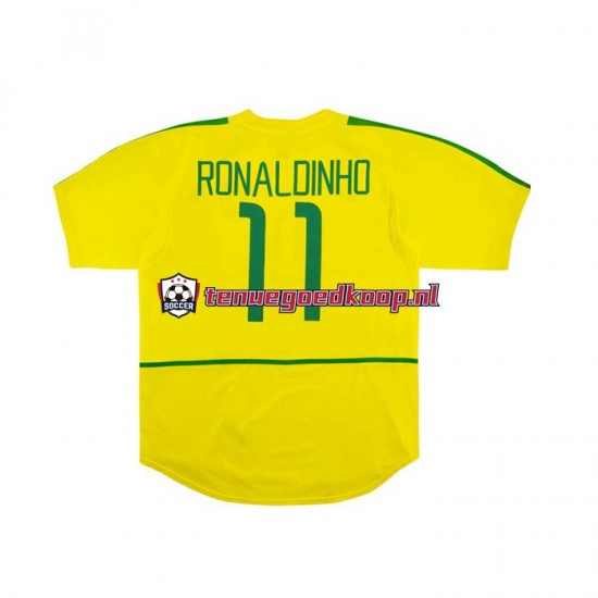 Thuis Retro Tenue van Brazilië RONALDINHO 11 Heren 2002 Korte Mouw