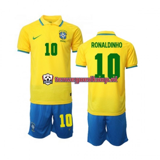 Thuis Tenue van Brazilië Ronaldinho 10 Kind 2-13 jaar WK 2022 Korte Mouw