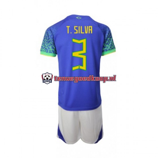 Uit Tenue van Brazilië Thiago Silva 3 Kind 2-13 jaar WK 2022 Korte Mouw