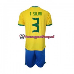 Thuis Tenue van Brazilië Thiago Silva 3 Kind 2-13 jaar WK 2022 Korte Mouw