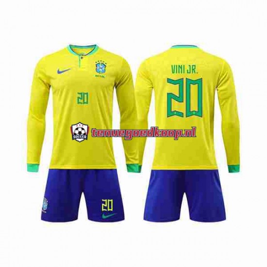 Thuis Tenue van Brazilië Vinicius Junior 20 Kind 2-13 jaar WK 2022 Lange Mouw