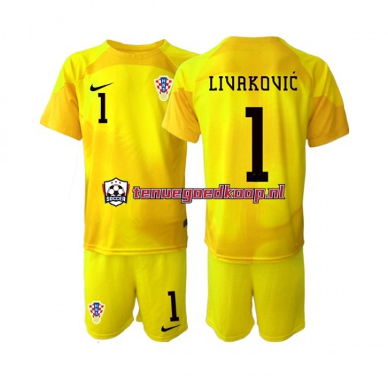 Thuis Tenue van Kroatië Keepersshirt Dominik Livakovic 1 Kind 2-13 jaar WK 2022 Korte Mouw