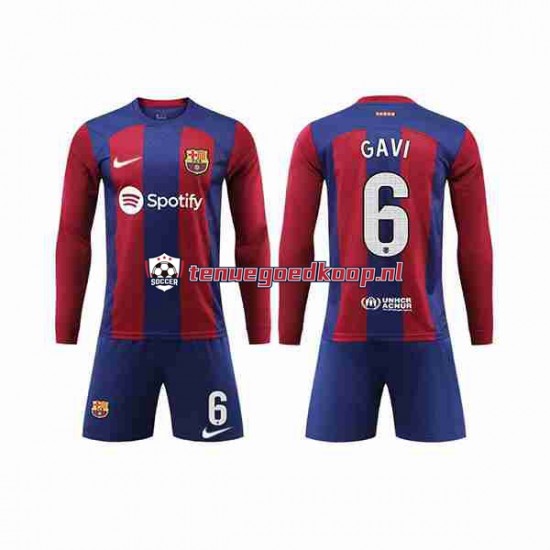 Thuis Tenue van FC Barcelona GAVI 6 Kind 2-13 jaar 2023-24 Lange Mouw