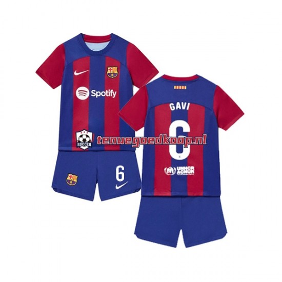 Thuis Tenue van FC Barcelona Gavi 6 Kind 2-13 jaar 2023-24 Korte Mouw