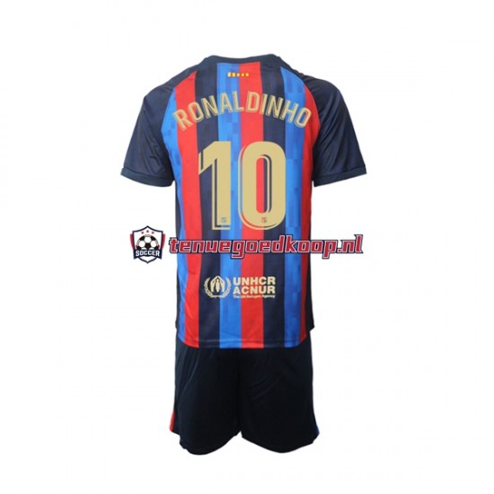 Thuis Tenue van FC Barcelona Ronaldinho 10 Kind 2-13 jaar 2022-23 Korte Mouw