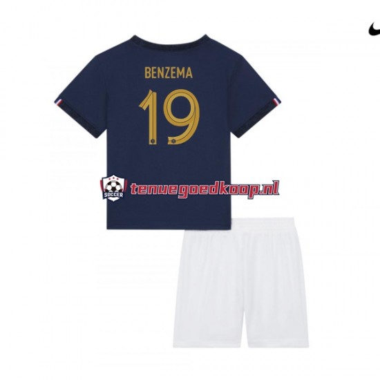 Thuis Tenue van Frankrijk Benzema 19 Kind 2-13 jaar WK 2022 Korte Mouw