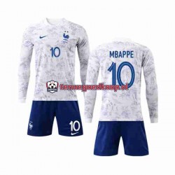 Uit Tenue van Frankrijk Mbappe 10 Kind 2-13 jaar WK 2022 Lange Mouw