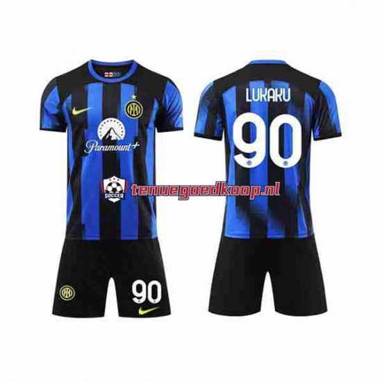 Thuis Tenue van Inter Milan Lukaku 90 Kind 2-13 jaar 2023-24 Korte Mouw