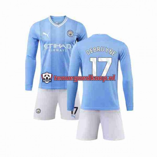 Thuis Tenue van Manchester City Kevin De Bruyne 17 Kind 2-13 jaar 2023-24 Lange Mouw