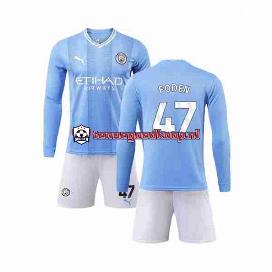 Thuis Tenue van Manchester City Phil Foden 47 Kind 2-13 jaar 2023-24 Lange Mouw