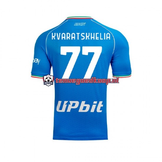 Thuis Tenue van Napoli Khvicha Kvaratskhelia 77 Heren 2023-24 Korte Mouw