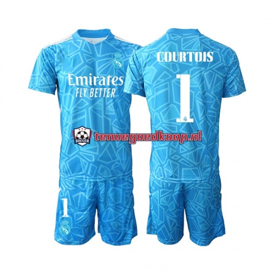 Thuis Tenue van Real Madrid Keepersshirt Courtois 1 Kind 2-13 jaar 2022-23 Korte Mouw