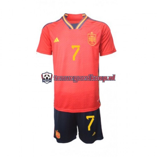 Thuis Tenue van Spanje Alvaro Morata 7 Kind 2-13 jaar WK 2022 Korte Mouw