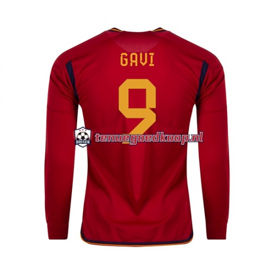 Thuis Tenue van Spanje Gavi 9 Heren WK 2022 Lange Mouw