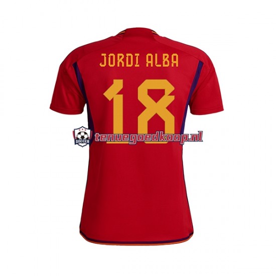 Thuis Tenue van Spanje JORDI ALBA 18 Heren WK 2022 Korte Mouw