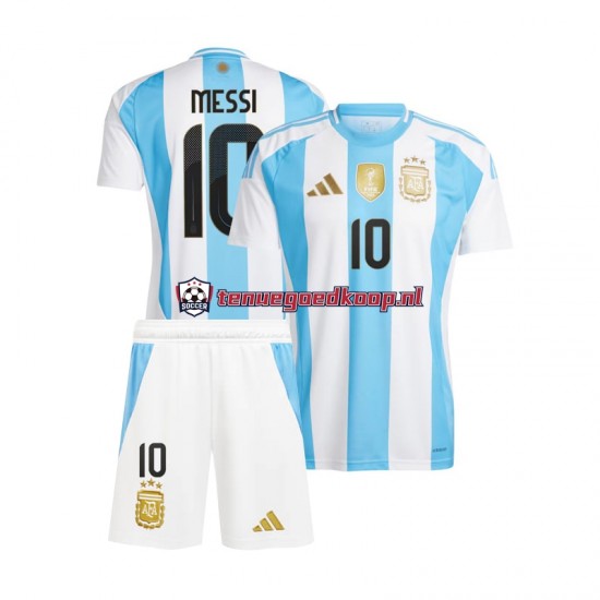 Thuis Tenue van Argentinië Lionel Messi 10 Copa America Kind 2-13 jaar 2024 Korte Mouw Blauw Wit