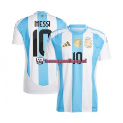 Thuis Tenue van Argentinië Lionel Messi 10 Copa America Heren 2024 Korte Mouw Blauw Wit