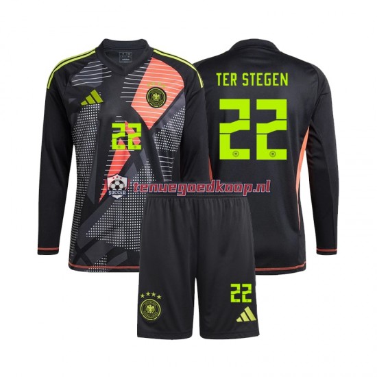 Thuis Tenue van Duitsland Keepersshirt Ter Stegen 22 Kind 2-13 jaar EK 2024 Lange Mouw