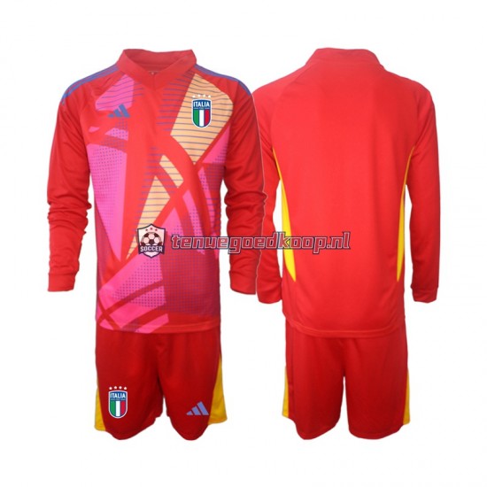 3de Tenue van Italië Keepersshirt Kind 2-13 jaar EK 2024 Lange Mouw Rood