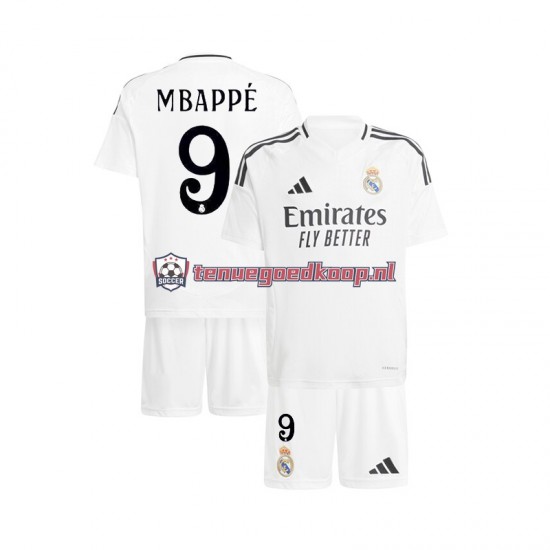 Thuis Tenue van Real Madrid Kylian Mbappe 9 Kind 2-13 jaar 2024-25 Korte Mouw Wit