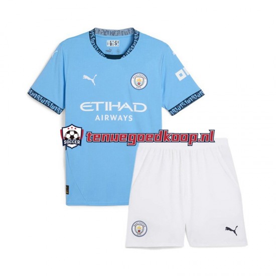 Thuis Tenue van Manchester City Kind 2-13 jaar 2024-25 Korte Mouw Blauw