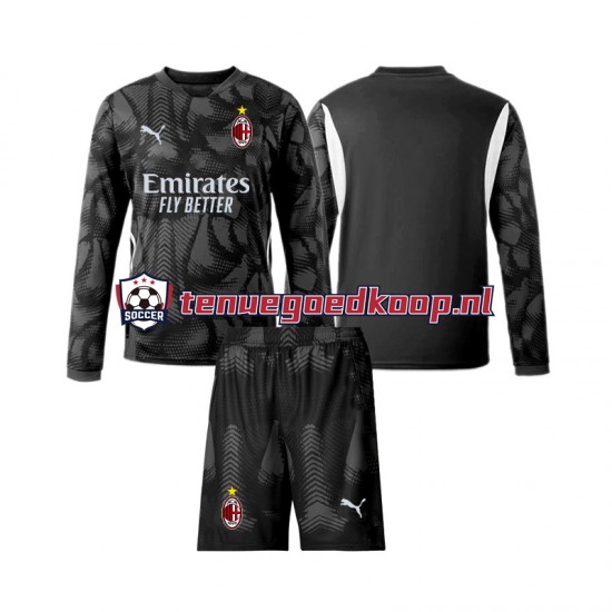 Thuis Tenue van AC Milan Keepersshirt Kind 2-13 jaar 2024-25 Lange Mouw Zwart