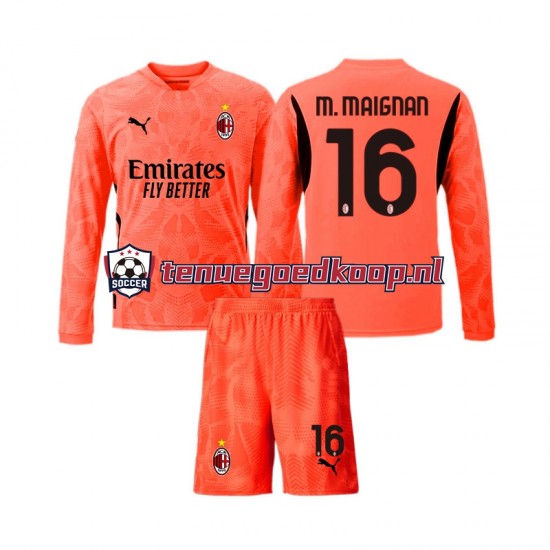 4de Tenue van AC Milan Keepersshirt Mike Maignan 16 Kind 2-13 jaar 2024-25 Lange Mouw