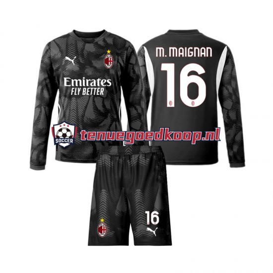 Thuis Tenue van AC Milan Keepersshirt Mike Maignan 16 Kind 2-13 jaar 2024-25 Lange Mouw Zwart